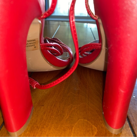 Pointed-open toe strappy red block chunk heel - Picture 4 of 9